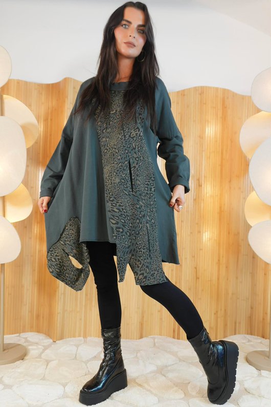 Leopard Panel Top Charcoal